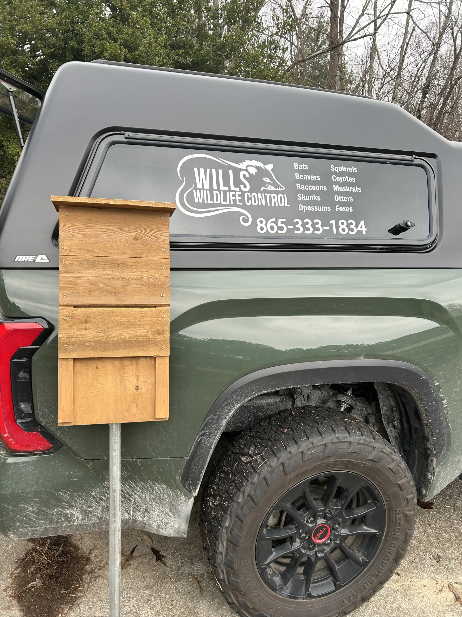 Bat house beside work truck